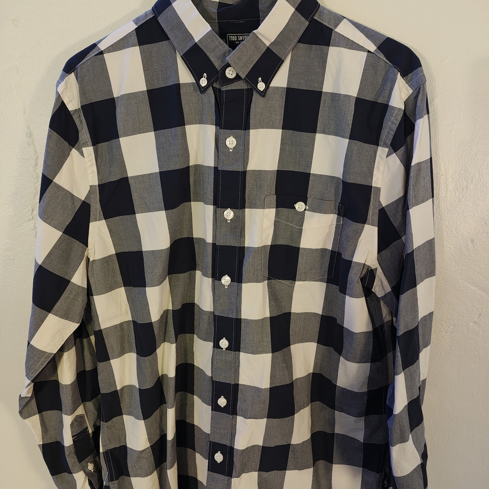 Todd Snyder Navy and White Plaid Shirt - Size L